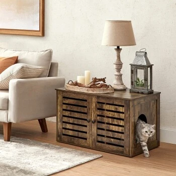 FEANDREA Katzenklo Mit Tür Vintagebraun 4 FEANDREA Katzenklo Mit Tür Vintagebraun – Bild 2