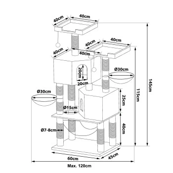 Lionto Kratzbaum, Höhe 145 Cm Hellgrau 9 Lionto Kratzbaum, Höhe 145 Cm Hellgrau – Bild 7